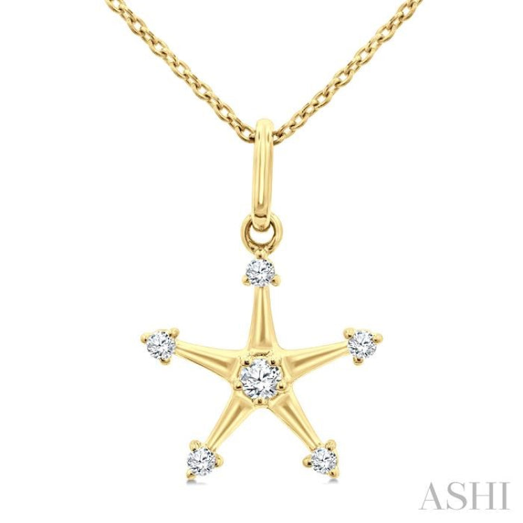 1/10 Ctw Star Round Cut Diamond Petite Fashion Pendant With Chain in 10K Yellow Gold