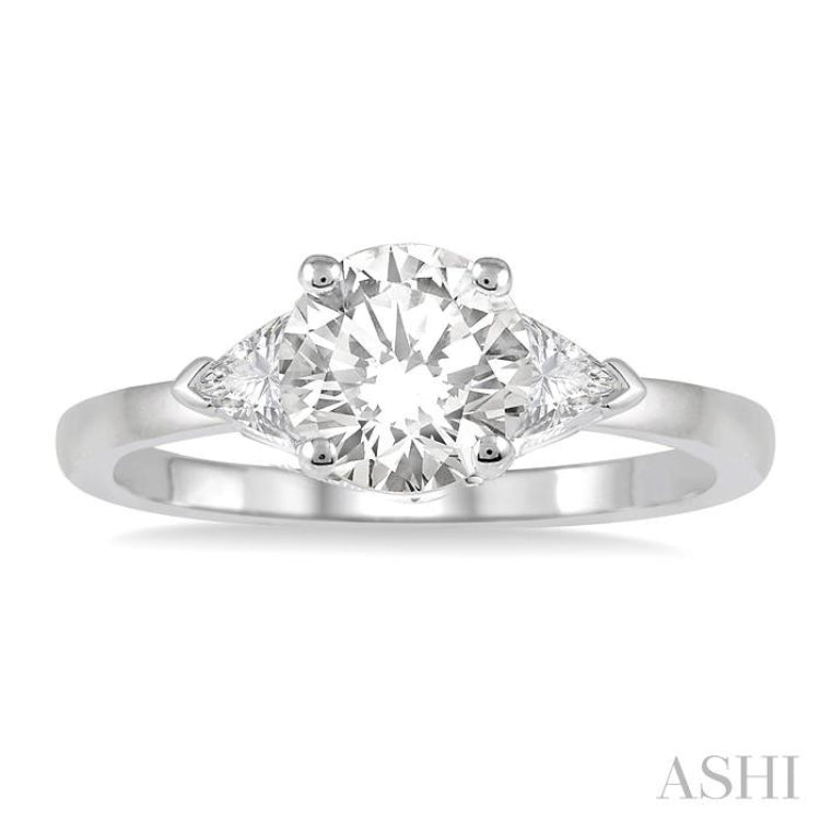 3/4 Ctw Round and Triangle Cut Diamond Ladies Engagement Ring with 1/2 Ct Round Cut Center Stone in 14K White Gold