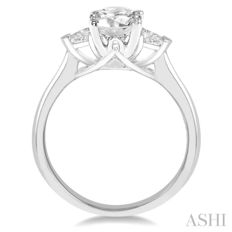 3/4 Ctw Round and Triangle Cut Diamond Ladies Engagement Ring with 1/2 Ct Round Cut Center Stone in 14K White Gold