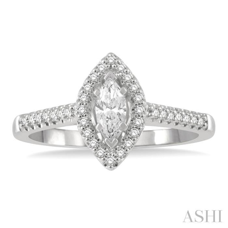 1/2 Ctw Round Cut Diamond Engagement Ring With 1/4 Ct Marquise Cut Center Stone in 14K White Gold