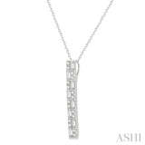 1/2 Ctw Basket Weave Baguette and Round Cut Diamond Pendant With Chain in 14K White Gold