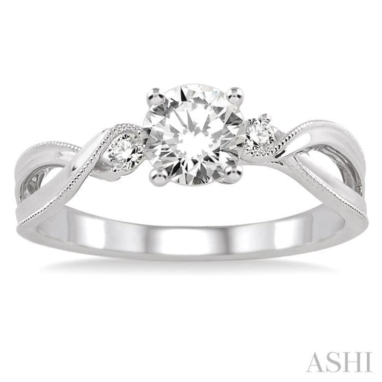 3/8 Ctw Diamond Engagement Ring with 1/3 Ct Round Cut Center Stone in 14K White Gold