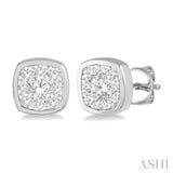 3/4 Ctw Cushion Shape Round Cut Diamond Lovebright Bezel Stud Earring in 14K White Gold