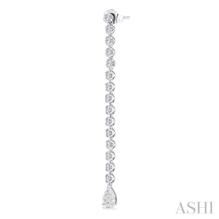 1 1/4 Ctw Lovebright Pear Shape Dangle Tip Round Cut Diamond Fashion Long Earrings in 14K White Gold