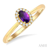 5x3 MM Oval Shape Amethyst and 1/20 Ctw Single Cut Diamond Halo Semi-Precious Ring in 14K Yellow Gold