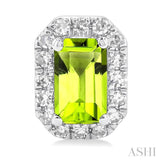 5x3 MM Octagonal Shape Peridot and 1/8 Ctw Single Cut Diamond Halo Semi-Precious Stud Earrings in 10K White Gold