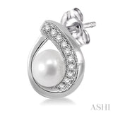 6x6 MM Round Shape Cultured Pearls and 1/10 Ctw Round Cut Diamond Earrings in 10K White Gold