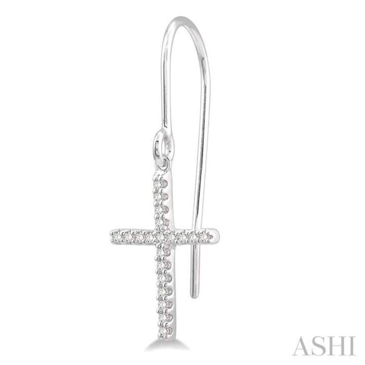 1/6 Ctw Cross Charm Round Cut Diamond Fashion Petite Earrings in 10K White Gold