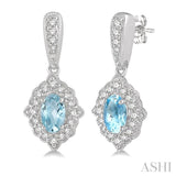 5x3 MM Oval Shape Aquamarine and 1/4 Ctw Round Cut Diamond Semi-Precious Earrings in 10K White Gold