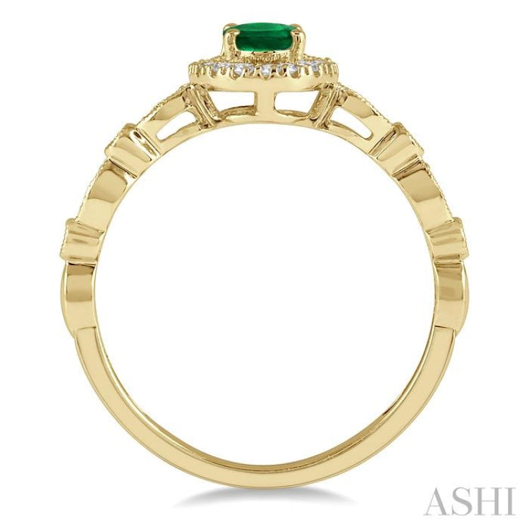 6x4 MM Oval Shape Emerald and 1/6 Ctw Round Cut Diamond Precious Ring in 10K Yellow Gold