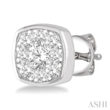 1/2 Ctw Cushion Shape Round Cut Diamond Lovebright Bezel Stud Earring in 14K White Gold