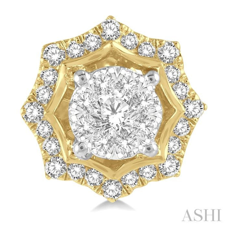 1/2 Ctw Star Lattice Lovebright Round Cut Diamond Earring in 14K Yellow and White Gold