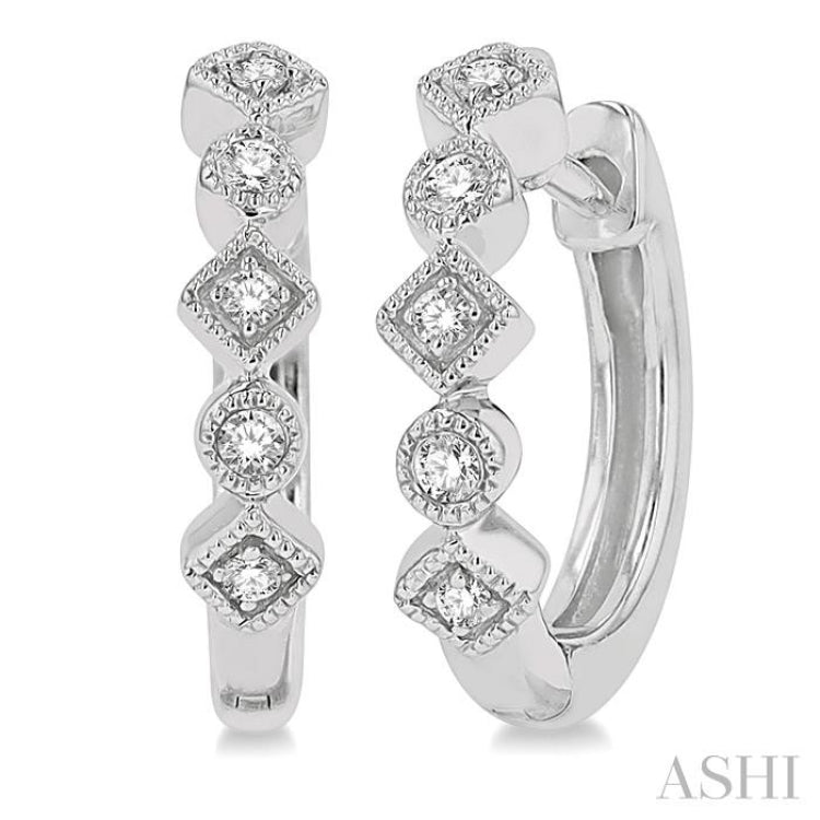 1/10 Ctw Circular & Rhombus Mount Round Cut Diamond Huggie Petite Earrings in 10K White Gold
