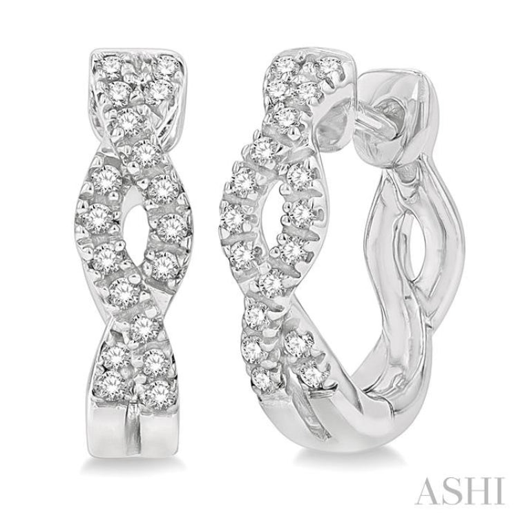 1/6 Ctw Entwined Round Cut Diamond Huggie Petite Earrings in 10K White Gold