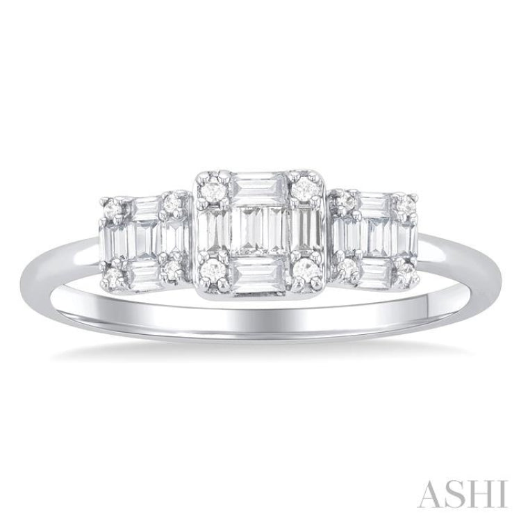 1/4 Ctw Past, Present & Future Baguette and Round Cut Diamond Fusion Fashion Ring in 14K White Gold