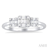 1/4 Ctw Past, Present & Future Baguette and Round Cut Diamond Fusion Fashion Ring in 14K White Gold