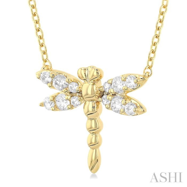 1/6 Ctw Petite Dragonfly Round Cut Diamond Fashion Pendant With Chain in 10K Yellow Gold