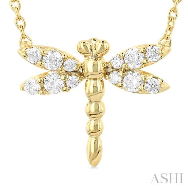 1/6 Ctw Petite Dragonfly Round Cut Diamond Fashion Pendant With Chain in 10K Yellow Gold