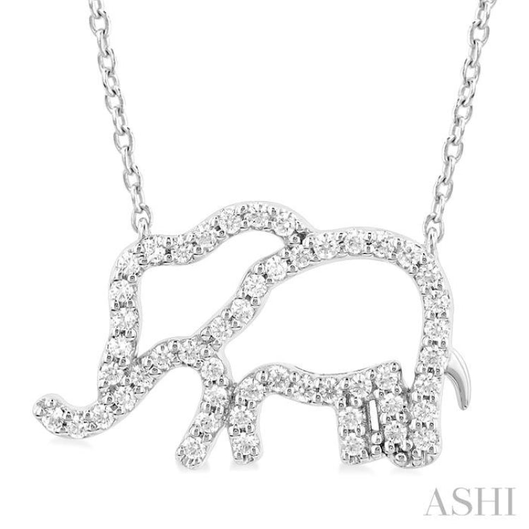 1/5 Ctw Petite Elephant Outline Round Cut Diamond Fashion Pendant With Chain in 10K White Gold