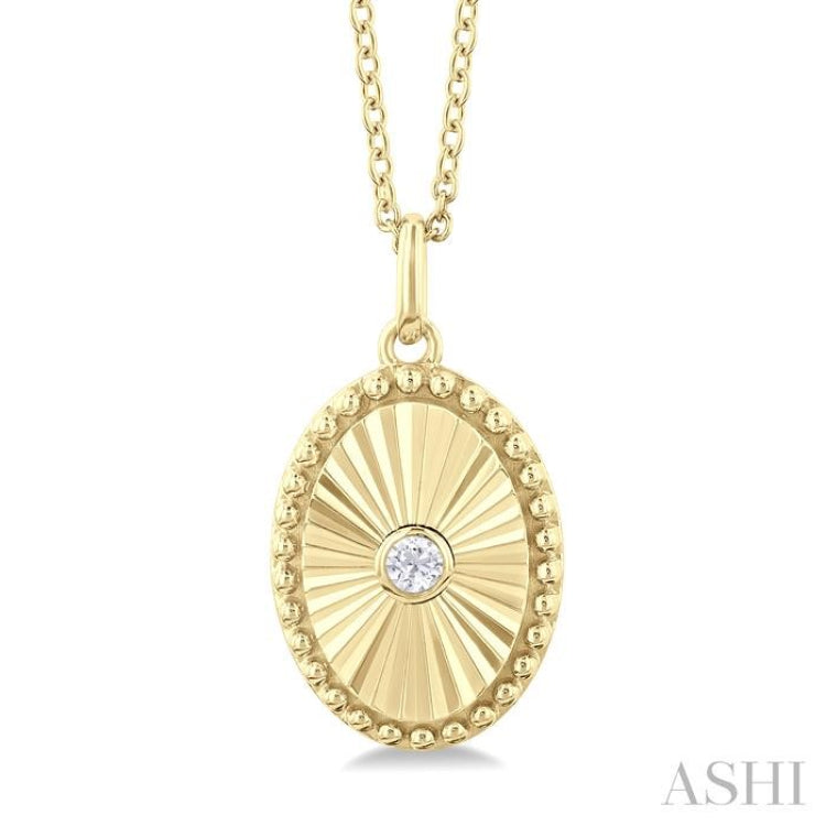1/20 Ctw Oval fluted medallion Round Cut Diamond Pendant With Chain in 10K Yellow Gold