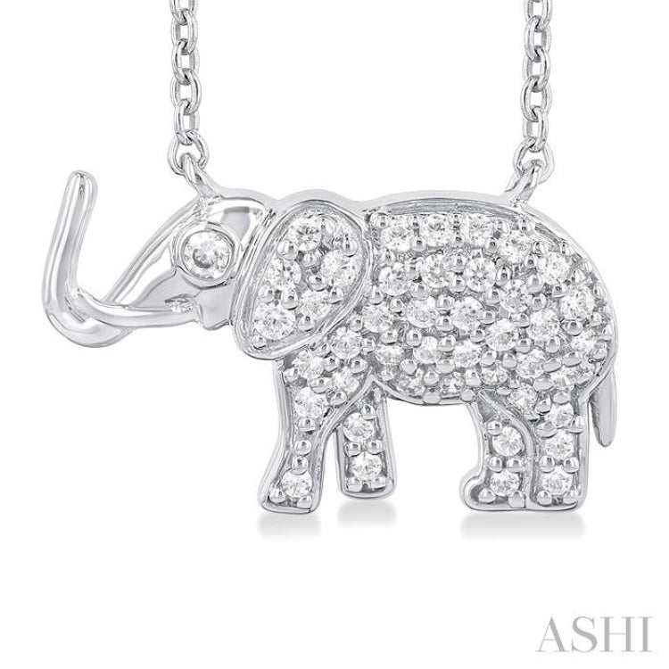 1/6 Ctw Petite Tusked Elephant Round Cut Diamond Fashion Pendant With Chain in 10K White Gold