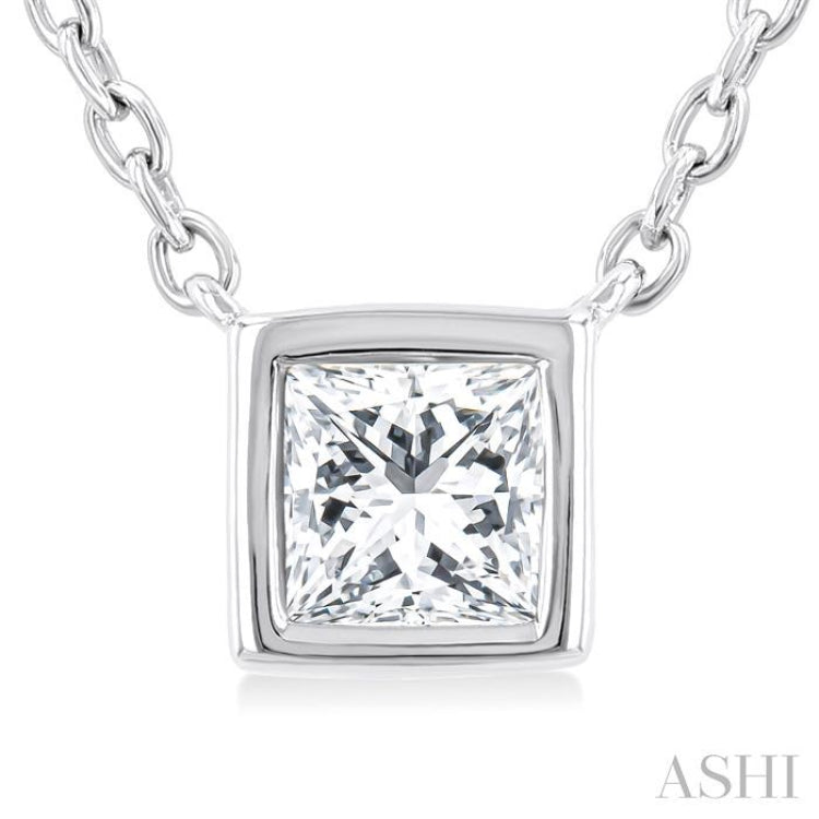 1/6 Ctw Petite Bezel Set Princess Cut Diamond Fashion Pendant With Chain in 10K White Gold