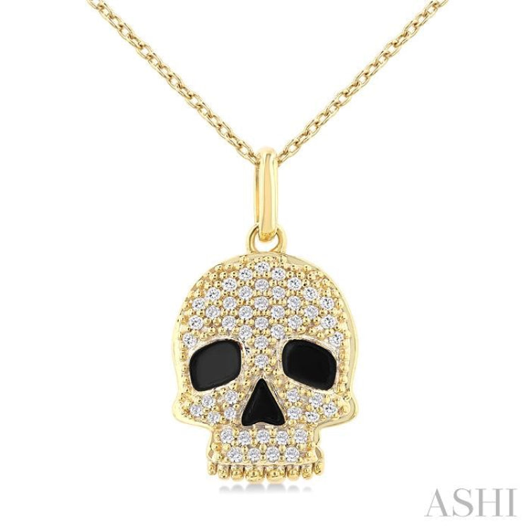 1/6 Ctw Petite Skull Single Cut Diamond Fashion Pendant With Chain in 10K Yellow Gold