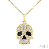 1/6 Ctw Petite Skull Single Cut Diamond Fashion Pendant With Chain in 10K Yellow Gold