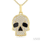 1/6 Ctw Petite Skull Single Cut Diamond Fashion Pendant With Chain in 10K Yellow Gold