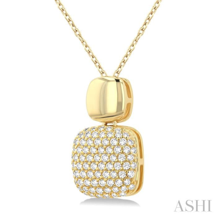 1/4 Ctw Twin Cushion Mount Pave Set Round Cut Diamond Fashion Pendant With Chain in 10K Yellow Gold