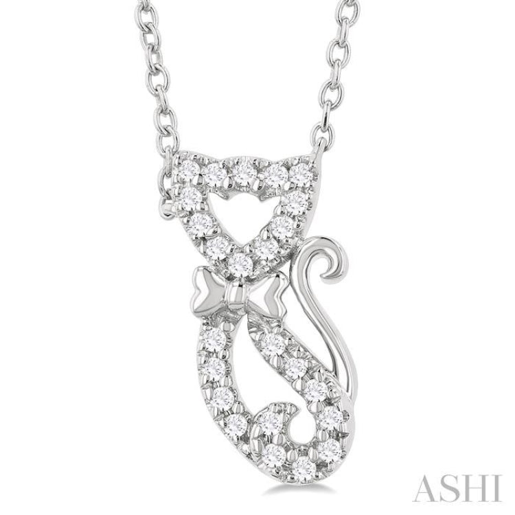 1/10 Ctw Cat Shape Petite Single Cut Diamond Fashion Pendant With Chain in 10K White Gold