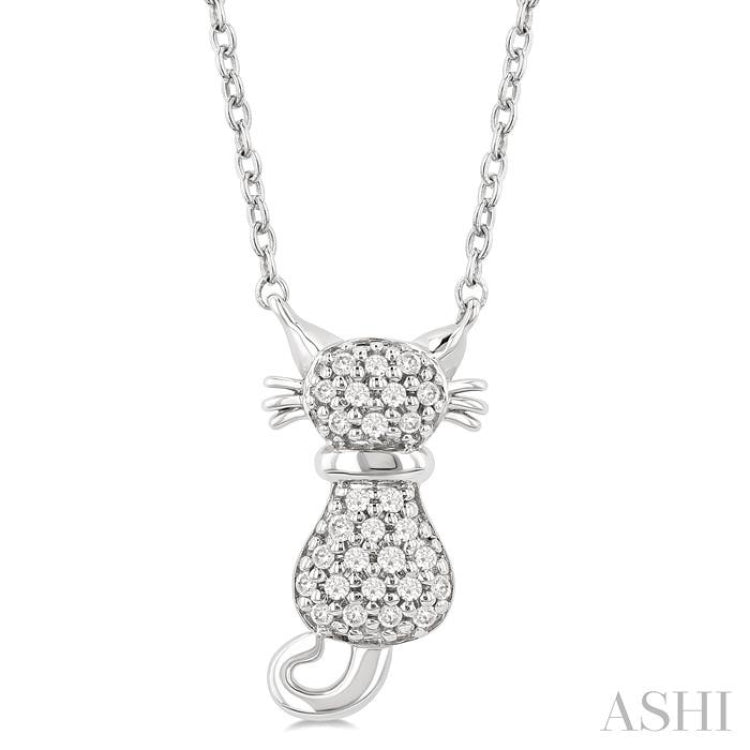 1/10 Ctw Cat Shape Petite Single Cut Diamond Fashion Pendant With Chain in 10K White Gold