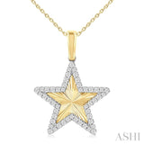 1/4 Ctw Fluted Texture Star Round Cut Diamond Fashion Pendant With Chain in 14K Yellow and White Gold
