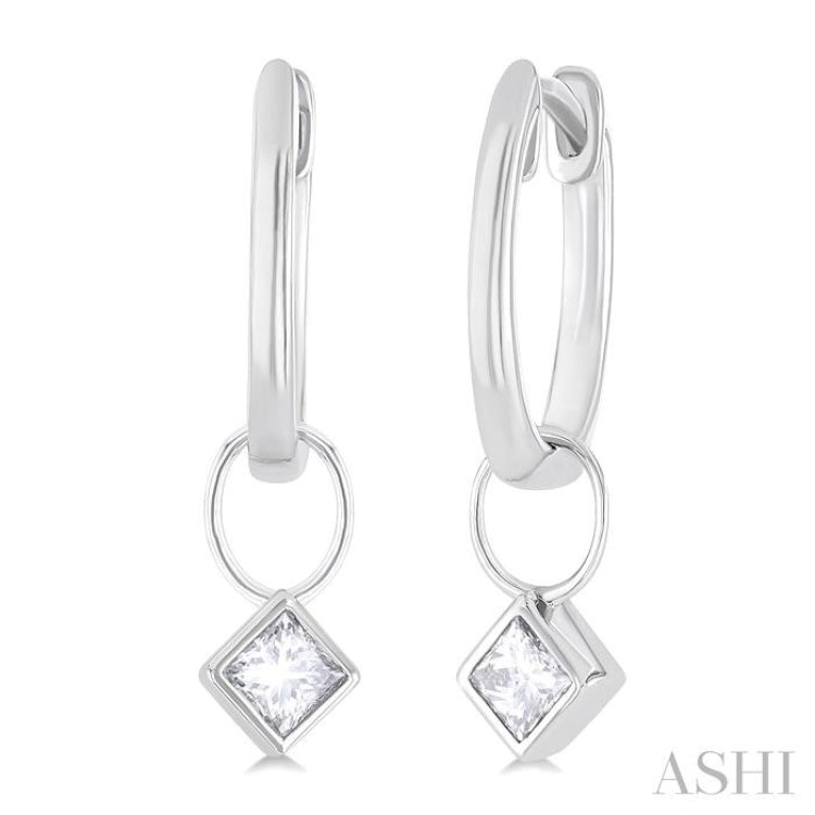 1/3 Ctw Bezel Set Princess Cut Diamond Huggie Earrings in 10K White Gold