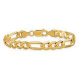 14K 8 inch 7mm Flat Figaro with Lobster Clasp Bracelet