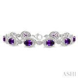 7X5 MM Oval Shape Amethyst and 1/10 Ctw Round Cut Diamond Semi-Precious Bracelet in Sterling Silver