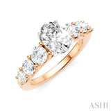1 1/10 Ctw Oval Shape Round Cut Diamond Semi-Mount Engagement Ring in 14K Rose and White Gold