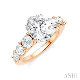 1 1/10 Ctw Oval Shape Round Cut Diamond Semi-Mount Engagement Ring in 14K Rose and White Gold