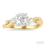 1/4 Ctw Bypass Circular Shape Pear and Round Cut Diamond Semi-Mount Engagement Ring in 14K Yellow and White Gold