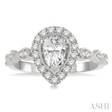 3/4 ctw Carved Shank Round Cut Diamond Engagement Ring With 3/8 ct Pear Cut Center Stone in 14K Yellow and White Gold