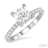 1/2 Ctw Round Cut Diamond Cushion Shape Semi-Mount Engagement Ring in 14K White Gold