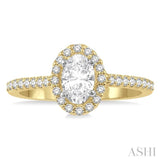 3/4 ctw Diamond Ladies Engagement Ring with 1/2 Ct Oval Cut Center Stone in 14K Yellow and White Gold