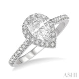 3/8 ctw Diamond Ladies Engagement Ring with 1/4 Ct Pear Cut Center Stone in 14K White Gold
