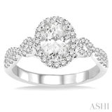 1/2 ctw Oval Cut Diamond Ladies Engagement Ring with 1/3 ct Oval Cut Center Stone in 14K White Gold