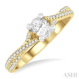 1/4 Ctw Split Criss Cross Oval Shape Round Cut Diamond Semi-Mount Engagement Ring in 14K Yellow and White Gold