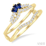 2.55x1.8 MM Baguette Cut Sapphire and 1/4 Ctw Round Cut Diamond Crown Precious Insert Ring in 14K Yellow Gold