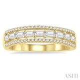 1/2 Ctw Triple Row Baguette and Round Cut Diamond Fashion Band in 14K Yellow Gold