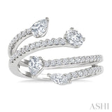 7/8 Ctw Split Open Bypass 4-Stone Mixed Diamond Cut Fashion Ring in 14K White Gold