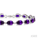7X5 MM Oval Shape Amethyst and 1/10 Ctw Round Cut Diamond Semi-Precious Bracelet in Sterling Silver