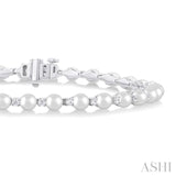 4 MM Round Shape Cultured Pearl and 3/4 Ctw Round Cut Diamond Tennis Bracelet in 14K White Gold